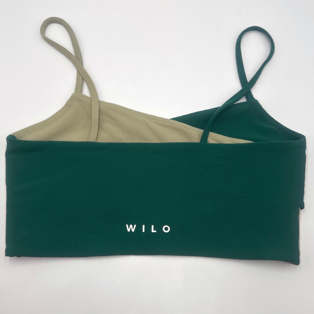 Wilo The Label Ribbed Ballet X Bra Top Emerald Green Crossover Asymmetric Size M - Picture 2 of 7